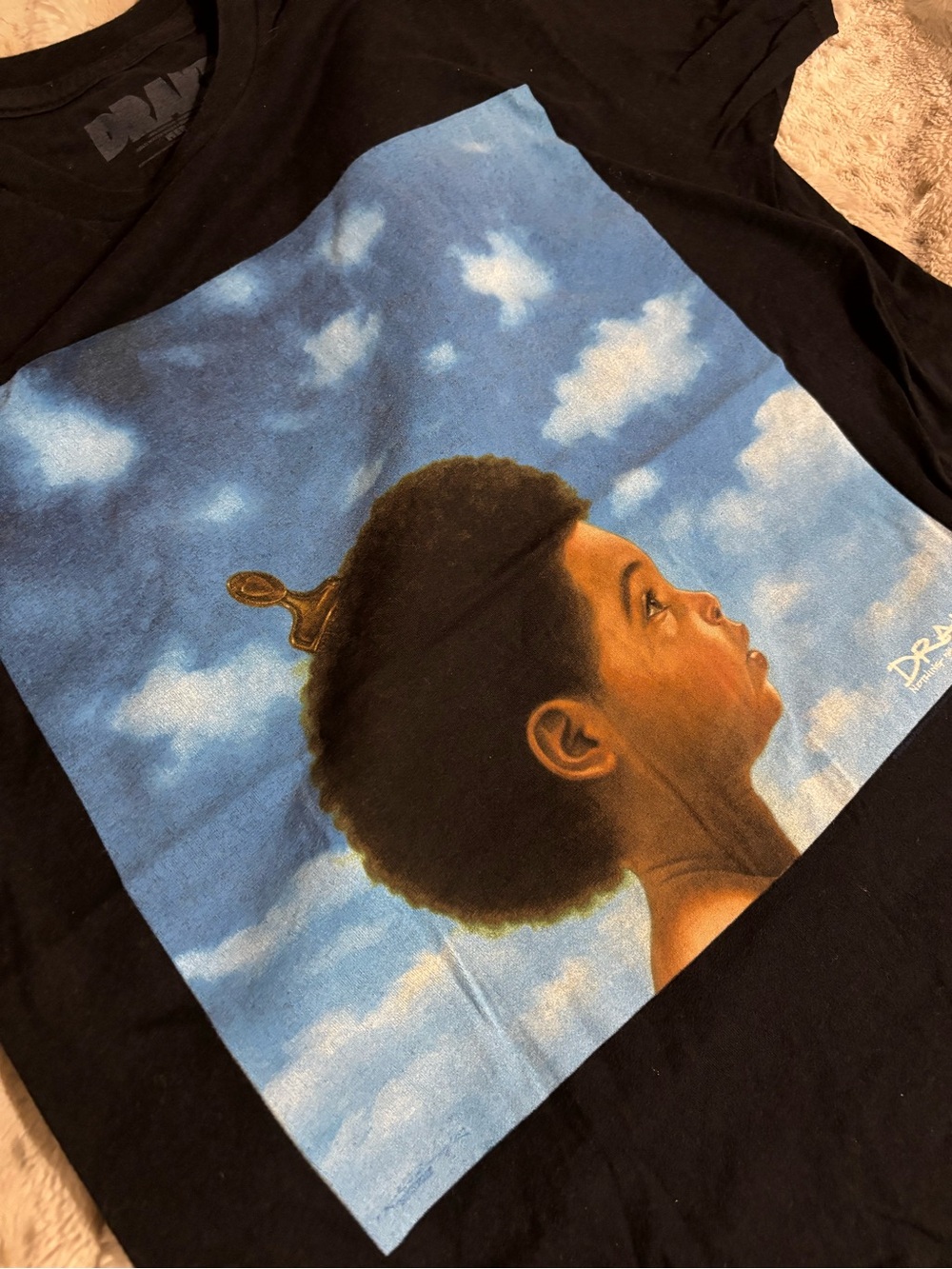 Drake Black T-Shirt with Blue Sky and Portrait Print